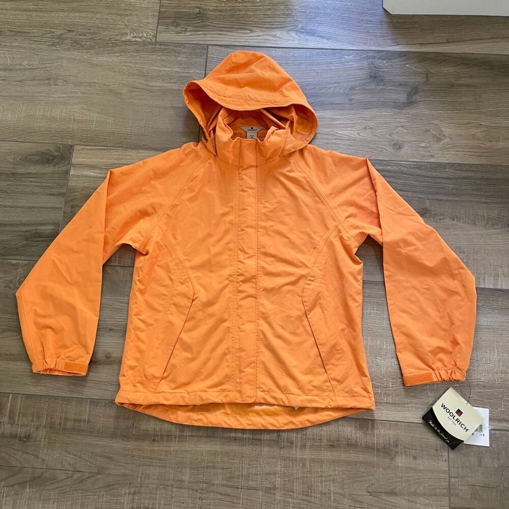 Woolrich Jacket Womens M Orange Windbreaker Zip Up Hooded Mayville Rain Jacket
